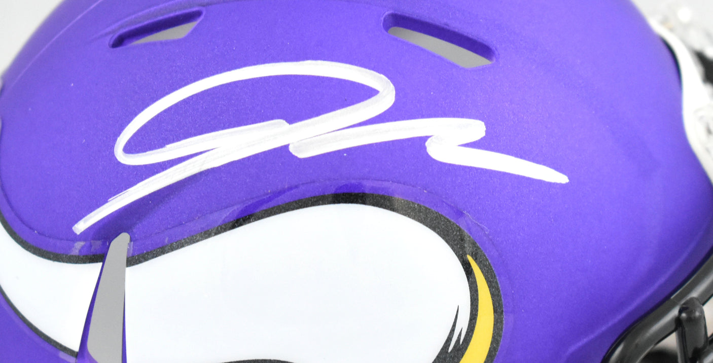 Jordan Addison Autographed Vikings Speed Mini Helmet -Beckett W Holo *Silver