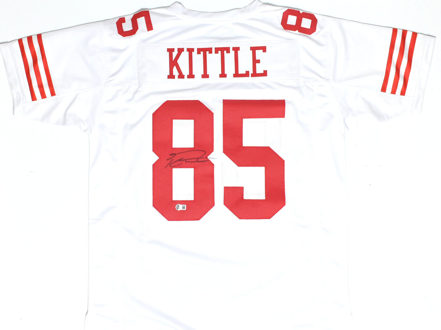 George Kittle Autographed White Pro Style Jersey - Beckett W Hologram *Smear