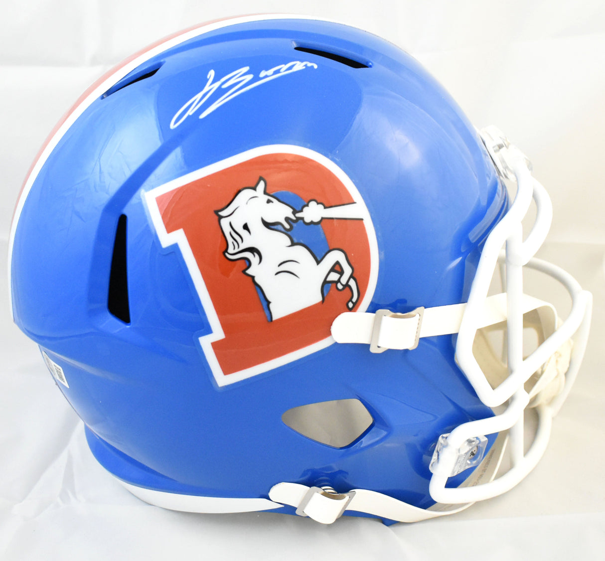 Jahdae Barron Autographed Denver Broncos F/S 75-96 Speed Helmet - Beckett W Holo