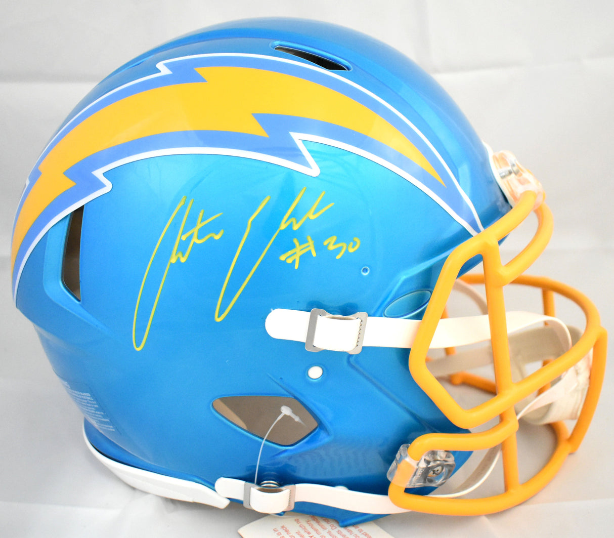 Austin Ekeler Autographed Chargers F/S Flash Speed Authentic Helmet-Beckett Holo