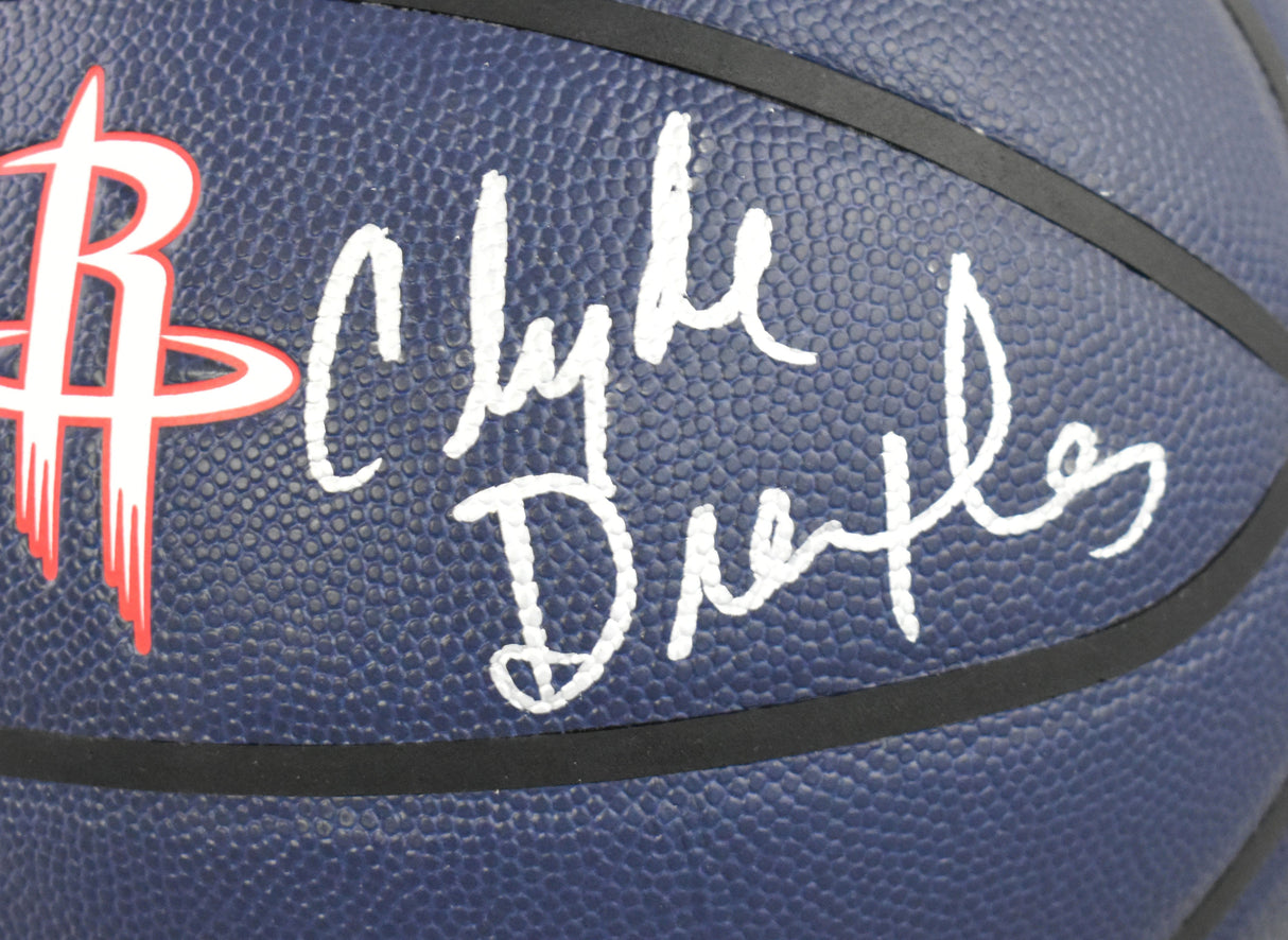 Hakeem Olajuwon Clyde Drexler Signed NBA Wilson City Edition Basketball- Beckett