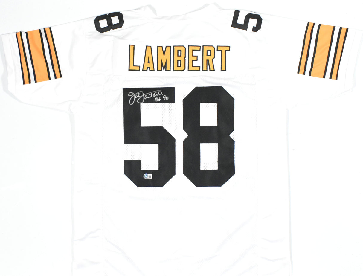 Jack Lambert Autographed White Pro Style Jersey w/HOF - Beckett Hologram *Silver