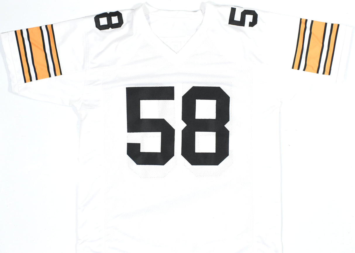 Jack Lambert Autographed White Pro Style Jersey w/HOF - Beckett Hologram *Silver