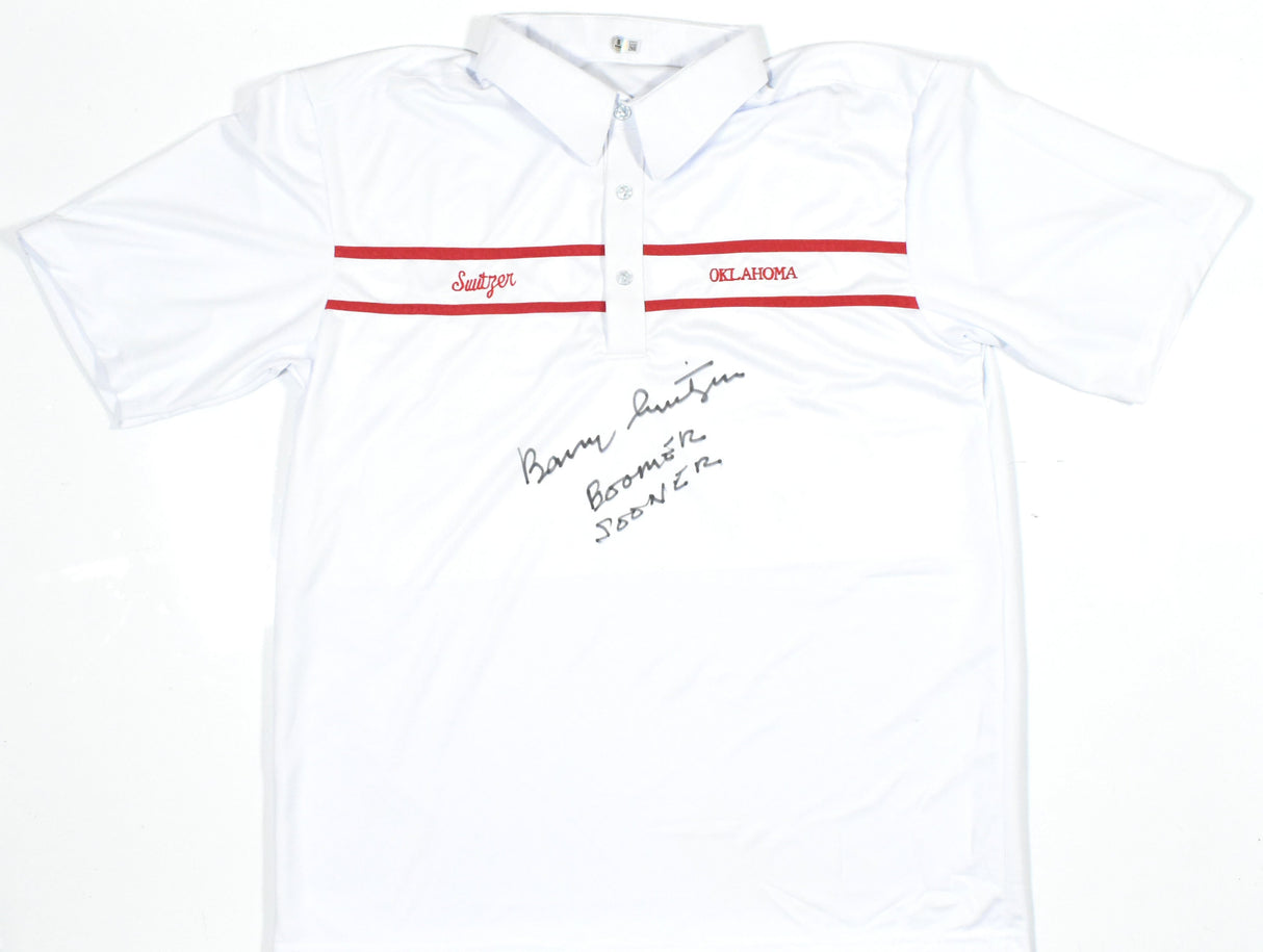 Barry Switzer Signed Oklahoma Custom Polo w/Boomer Sooner - Beckett W Holo