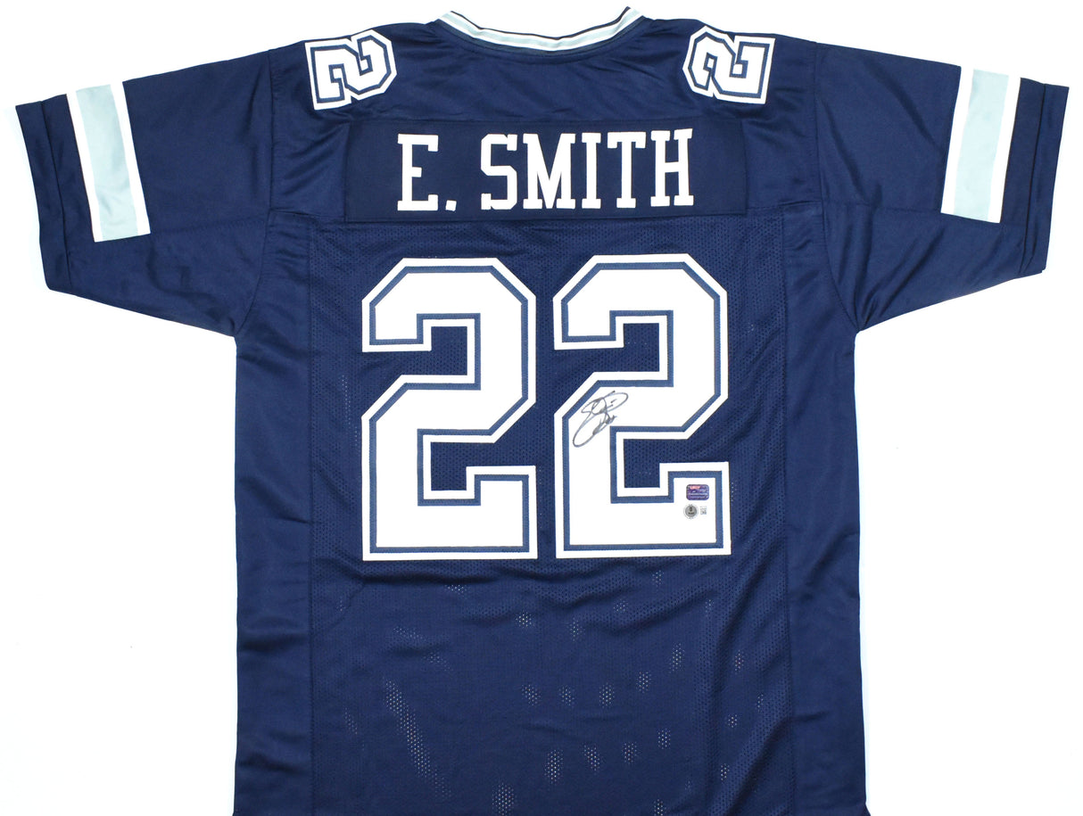 Emmitt Smith Autographed Blue Pro Style Jersey - Beckett W Hologram *Black