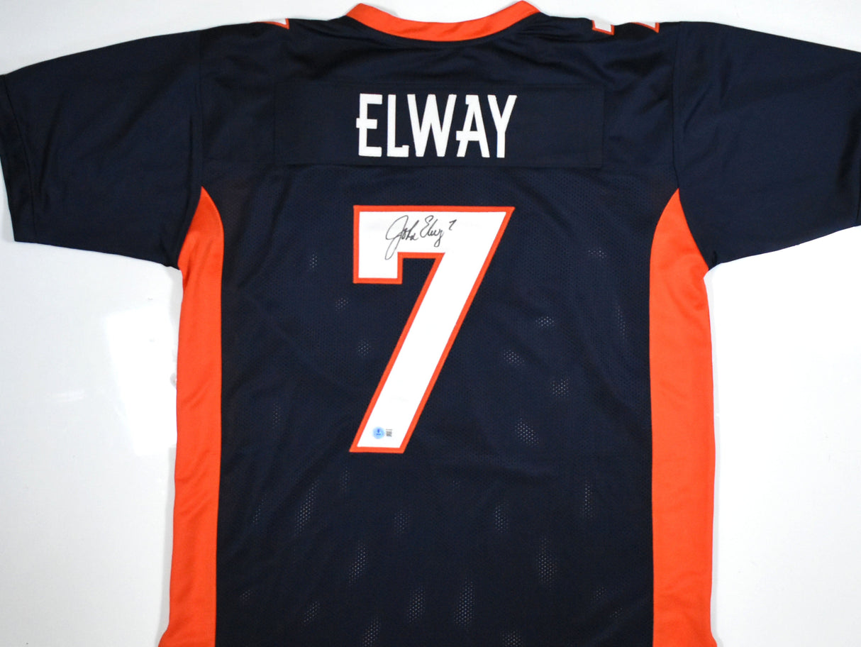 John Elway Autographed Blue Pro Style Jersey - Beckett W Hologram *Black