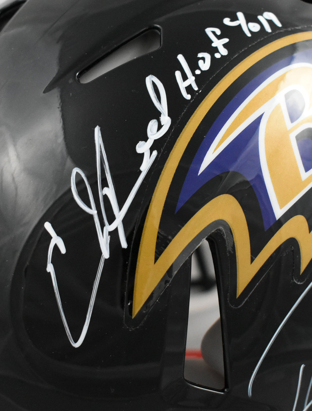 Ray Lewis Ed Reed Signed Ravens F/S Speed Auth Helmet HOF Beckett W Holo *Damage