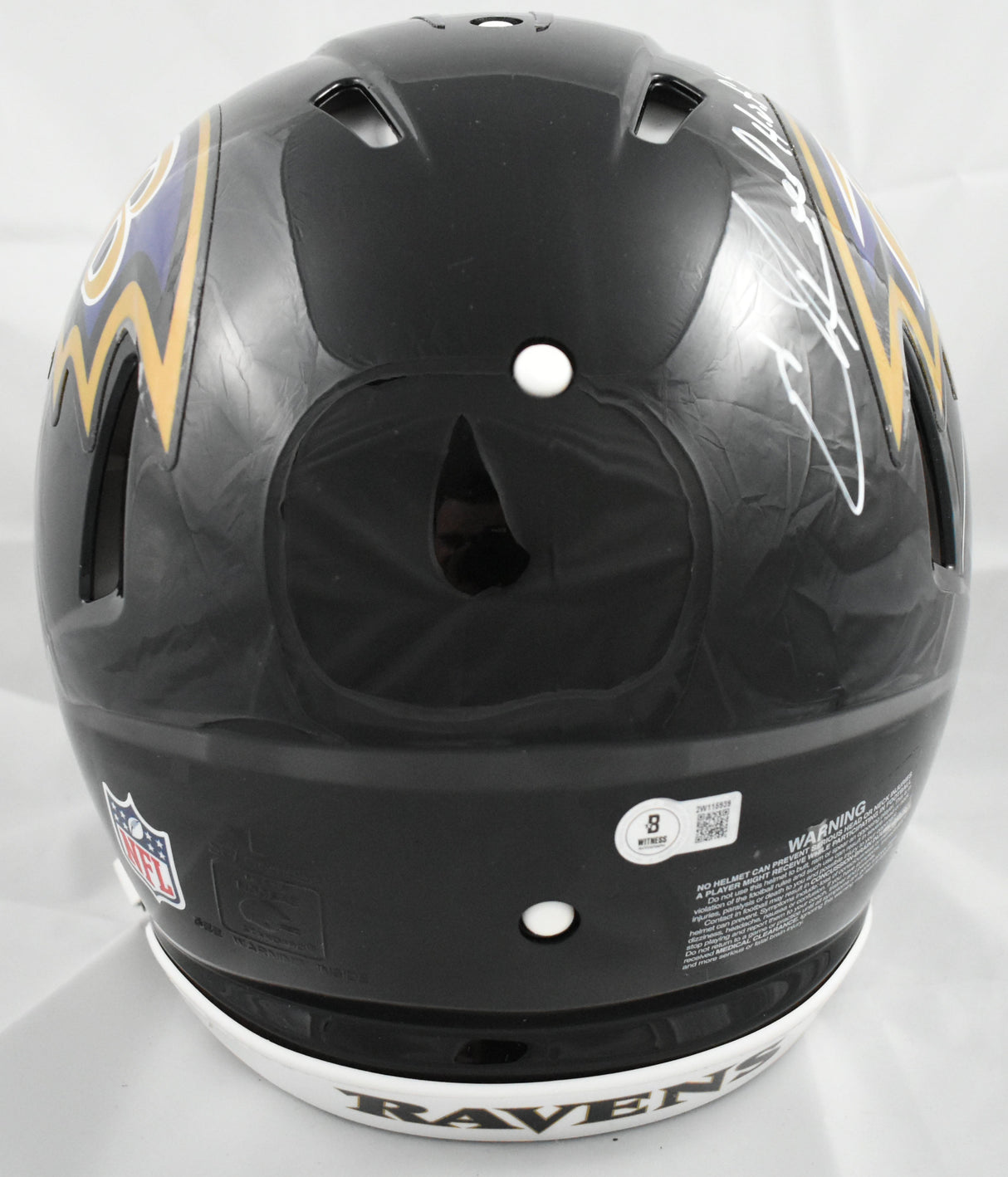 Ray Lewis Ed Reed Signed Ravens F/S Speed Auth Helmet HOF Beckett W Holo *Damage