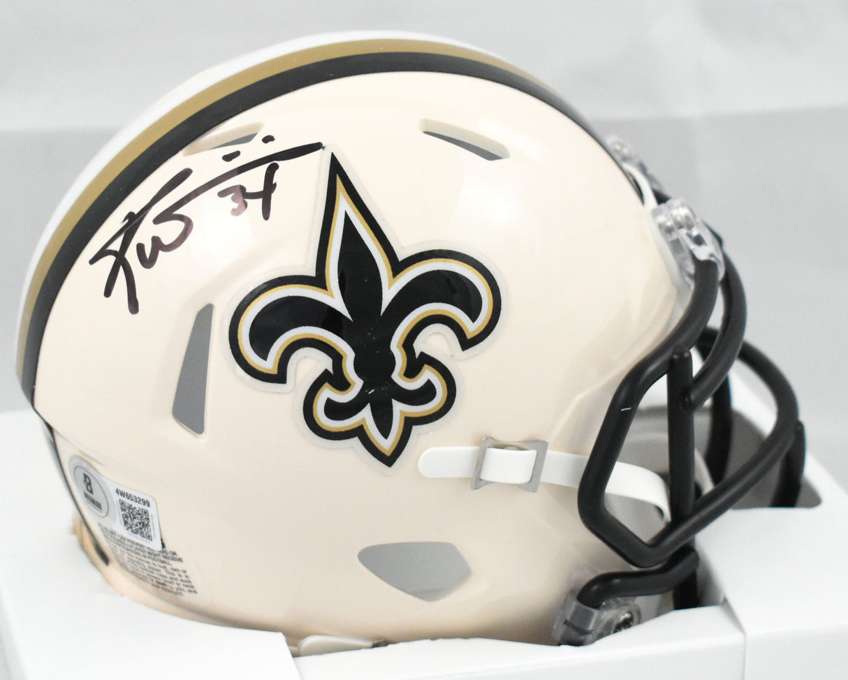 Ricky Williams Autographed Saints Retro Speed Mini Helmet - Beckett W Holo *Back