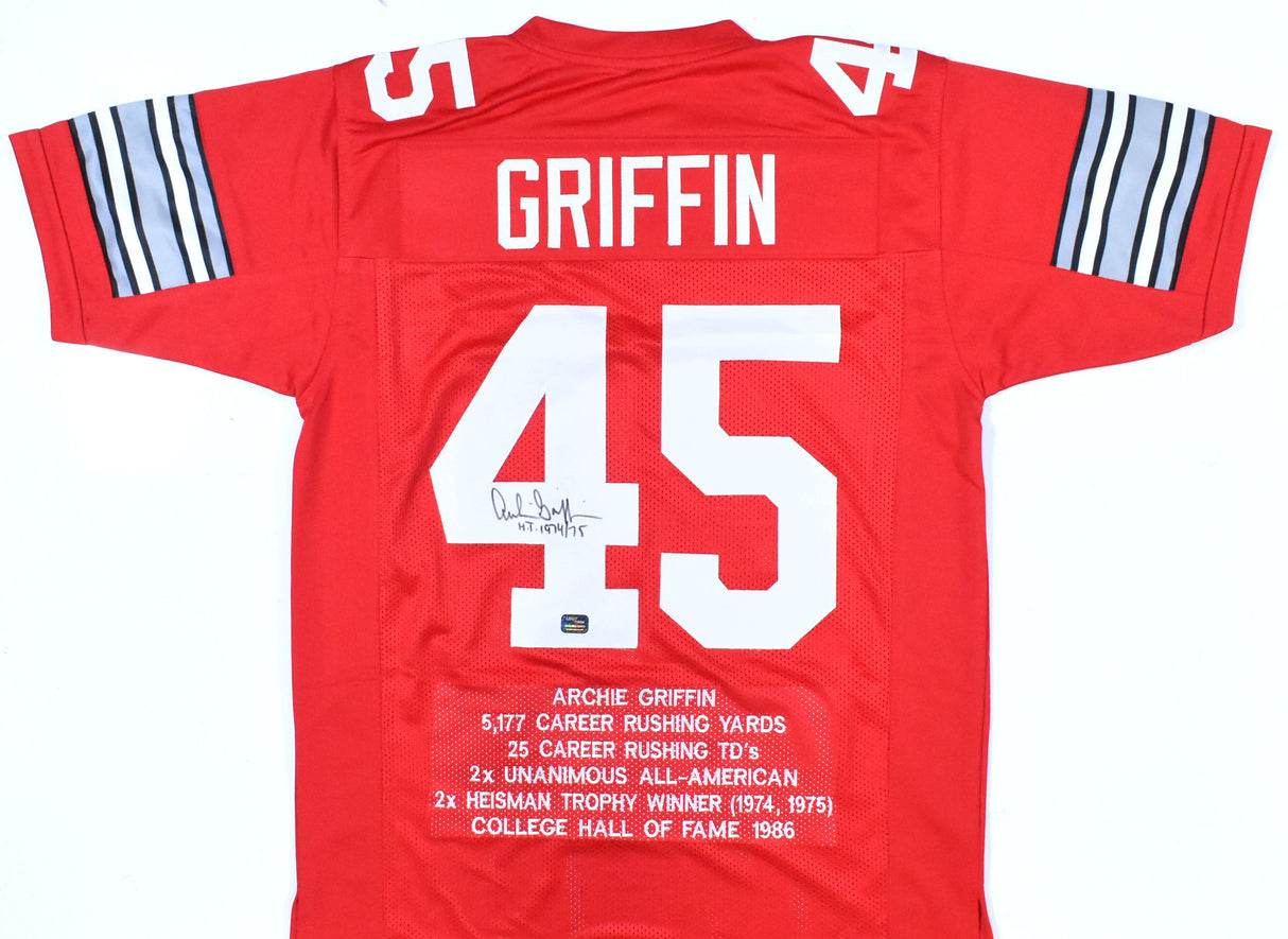 Archie Griffin Autographed Red College Stat Style Jersey w/HT 74/75 - Prova