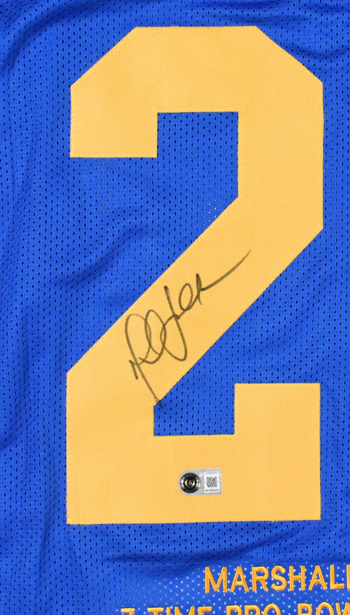 Marshall Faulk Autographed Blue Pro Style STAT Jersey - Beckett W Hologram