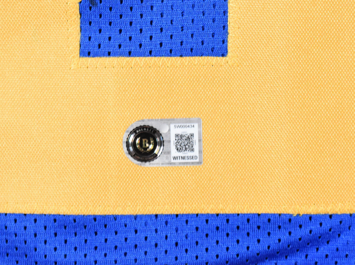 Marshall Faulk Autographed Blue Pro Style STAT Jersey - Beckett W Hologram