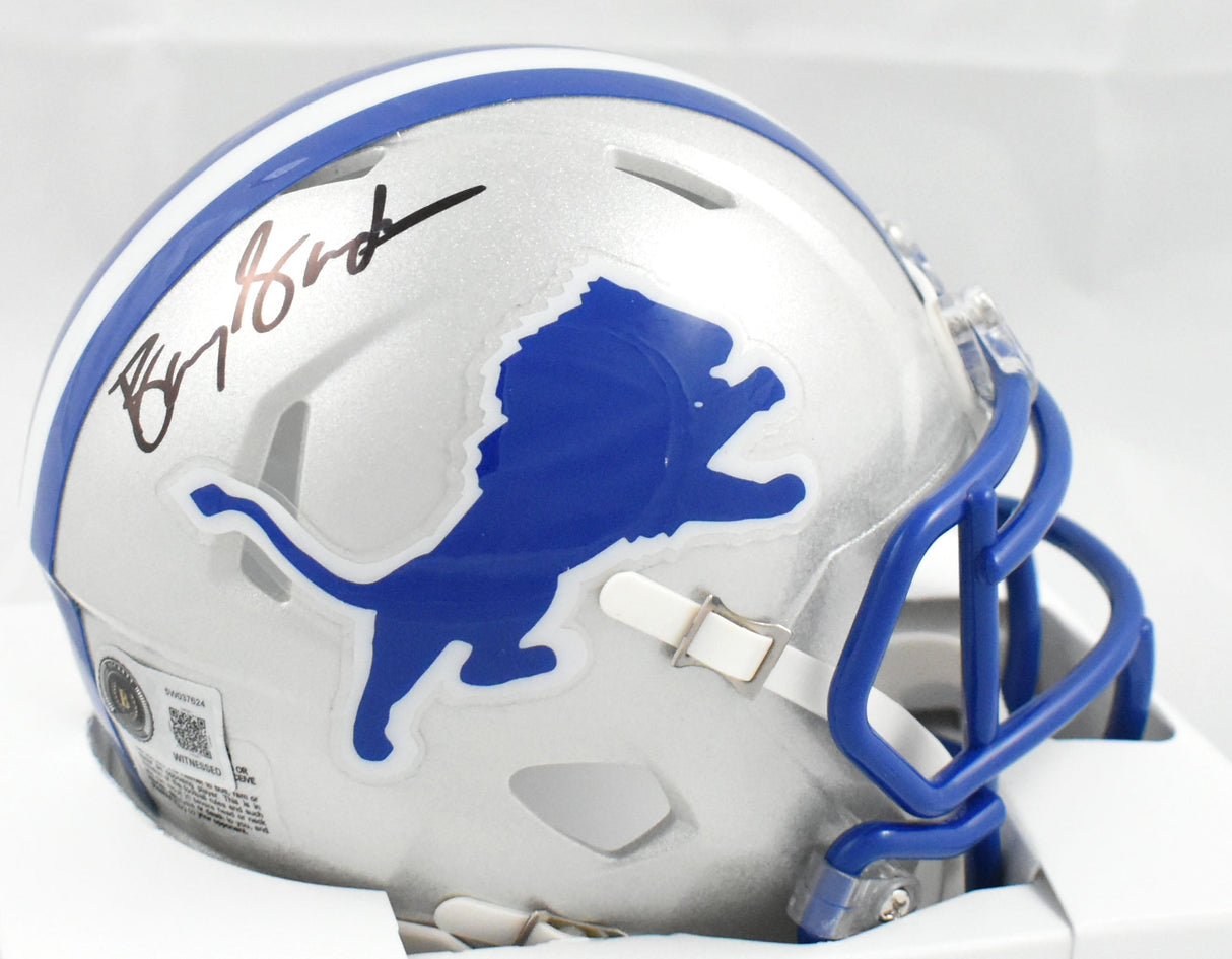 Barry Sanders Autographed Detroit Lions 83-02 Speed Mini Helmet - Beckett W Holo