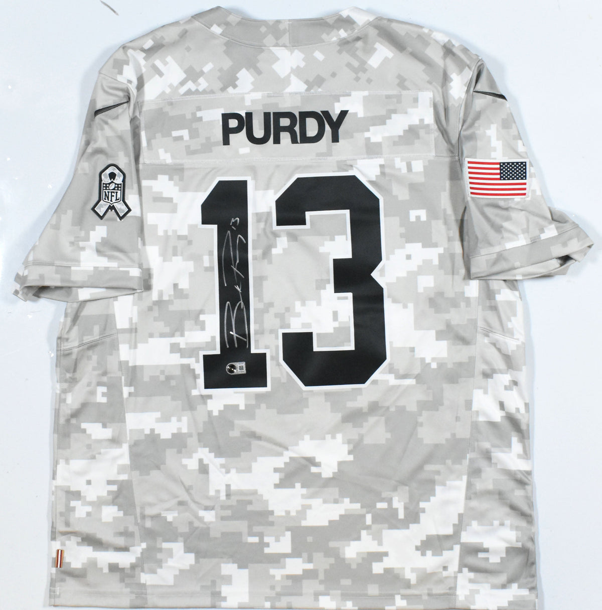 Brock Purdy Autographed 49ers Salute to Service Nike Game Jersey - Beckett W XL