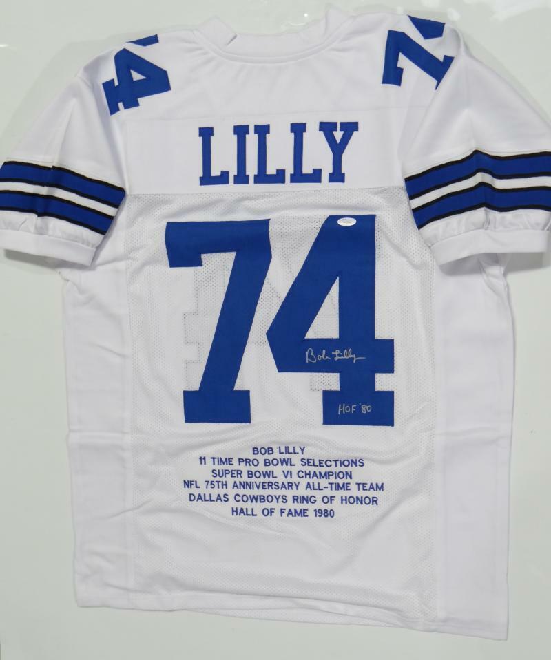 Bob Lilly Autographed White Stat1 Pro Style Jersey W/ HOF- JSA W Auth *4