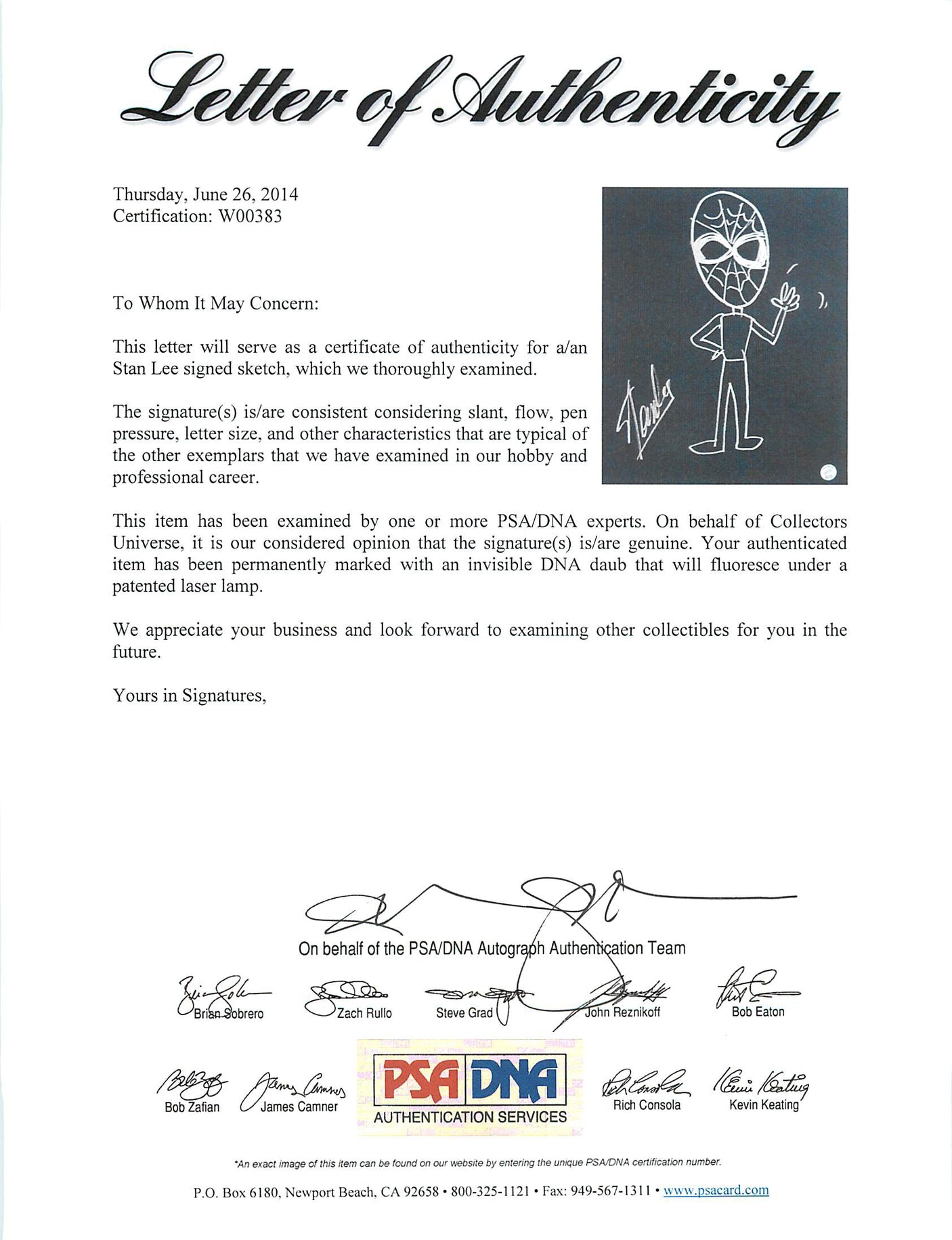 Stan Lee Authentic Signed 16x20 Canvas w/ Spider-man Sketch PSA/DNA #W00383