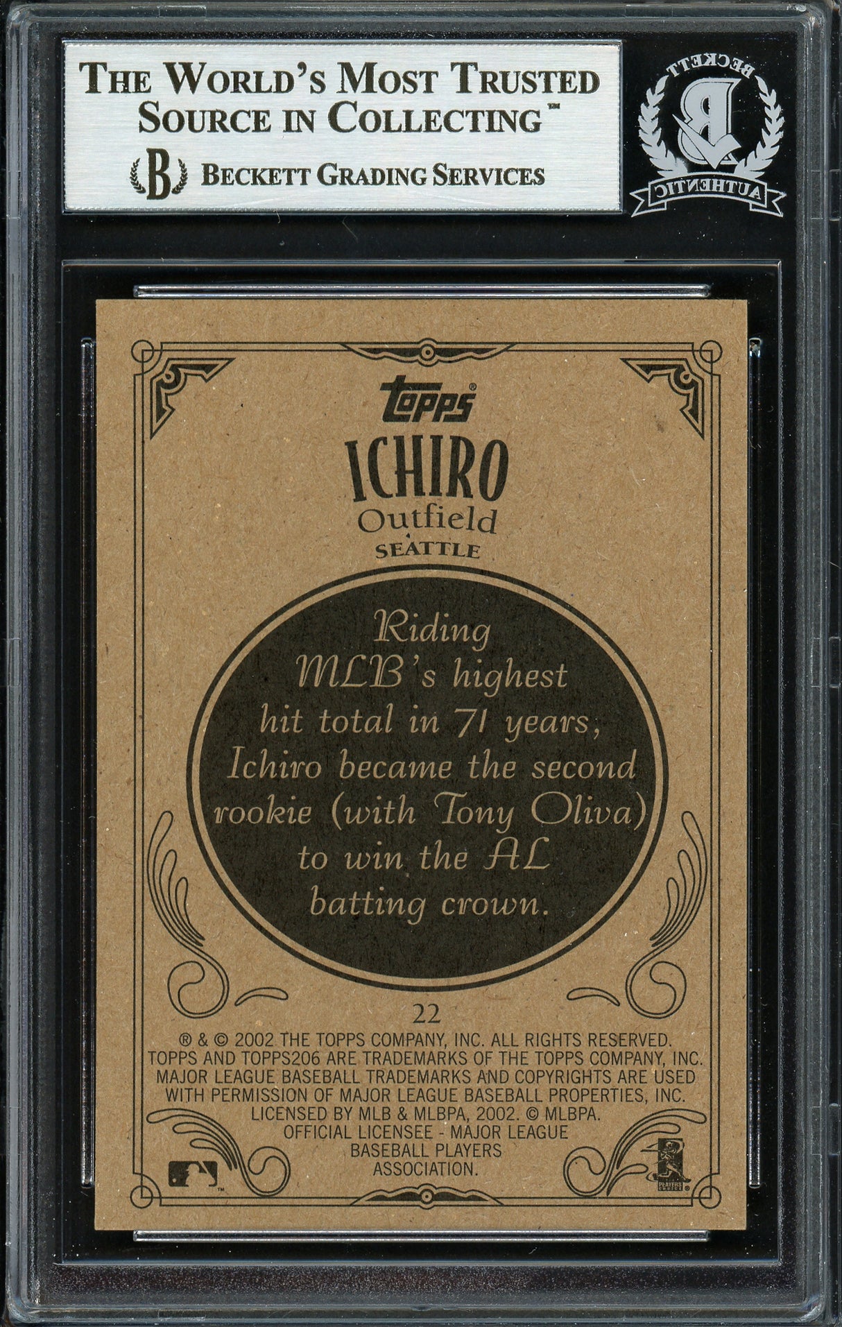 Ichiro Suzuki Autographed 2002 Topps 206 Card #22 Seattle Mariners Beckett BAS Stock #191245