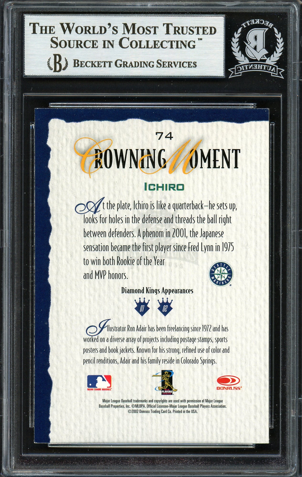 Ichiro Suzuki Autographed 2002 Donruss Diamond Kings Card #74 Seattle Mariners Beckett BAS Stock #191247
