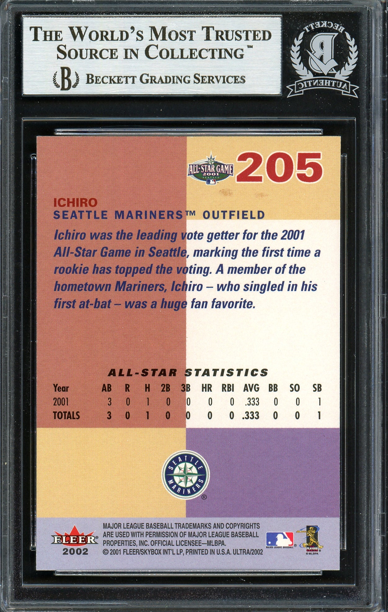 Ichiro Suzuki Autographed 2002 Fleer Ultra Card #205 Seattle Mariners Beckett BAS Stock #191248