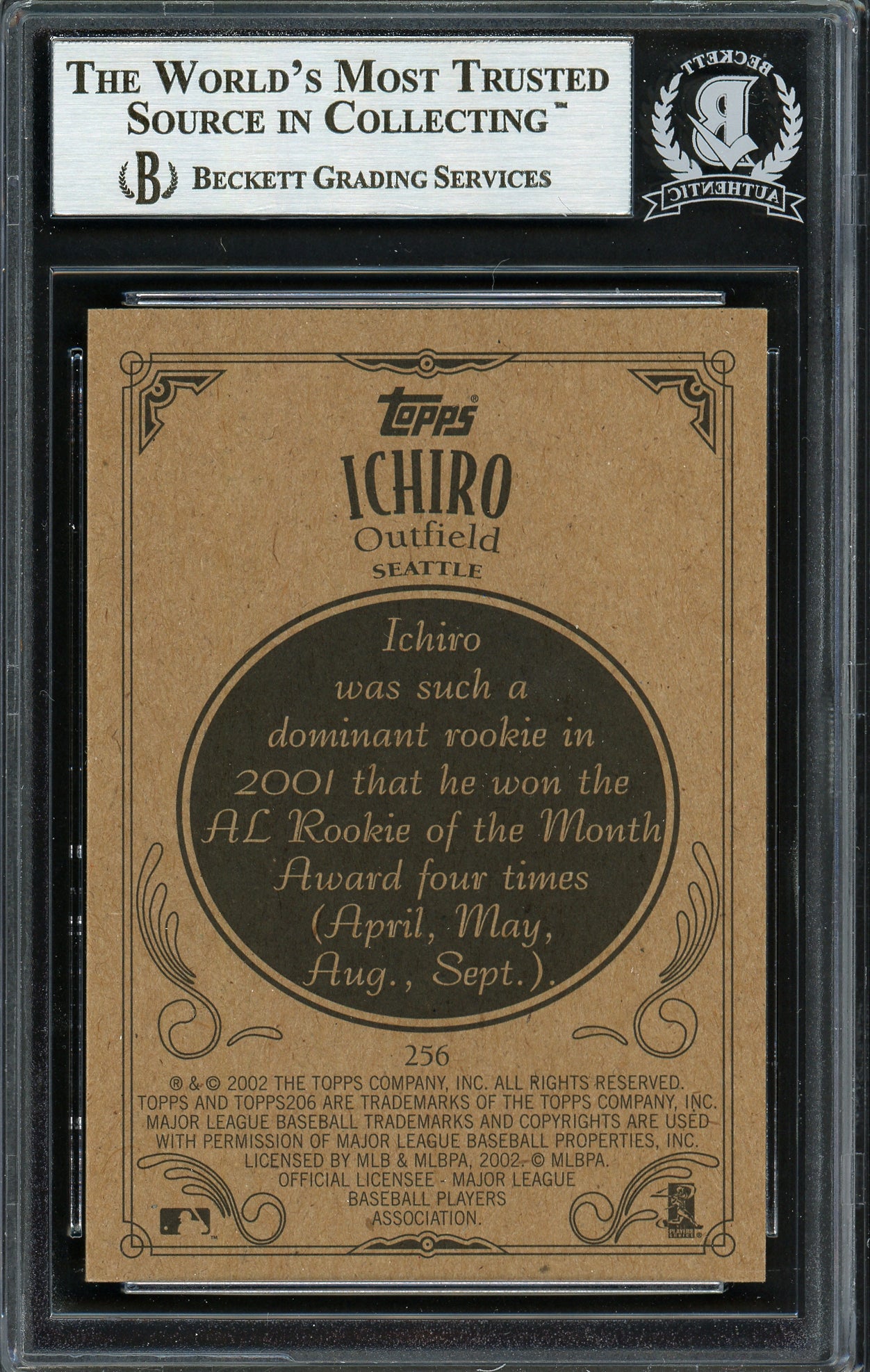 Ichiro Suzuki Autographed 2002 Topps 206 Card #256B Seattle Mariners Beckett BAS Stock #191252