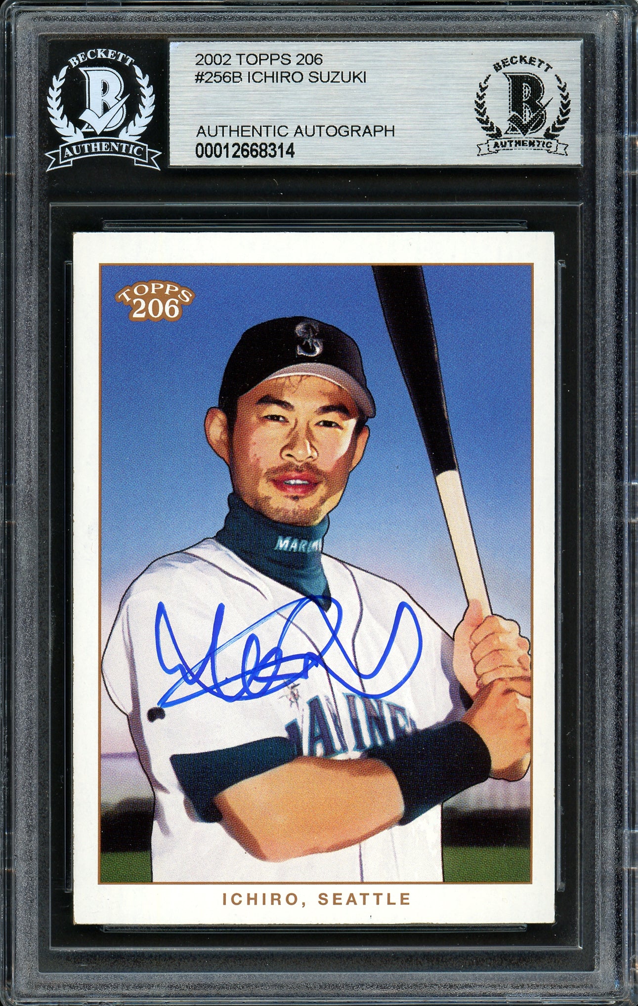 Ichiro Suzuki Autographed 2002 Topps 206 Card #256B Seattle Mariners Beckett BAS Stock #191252