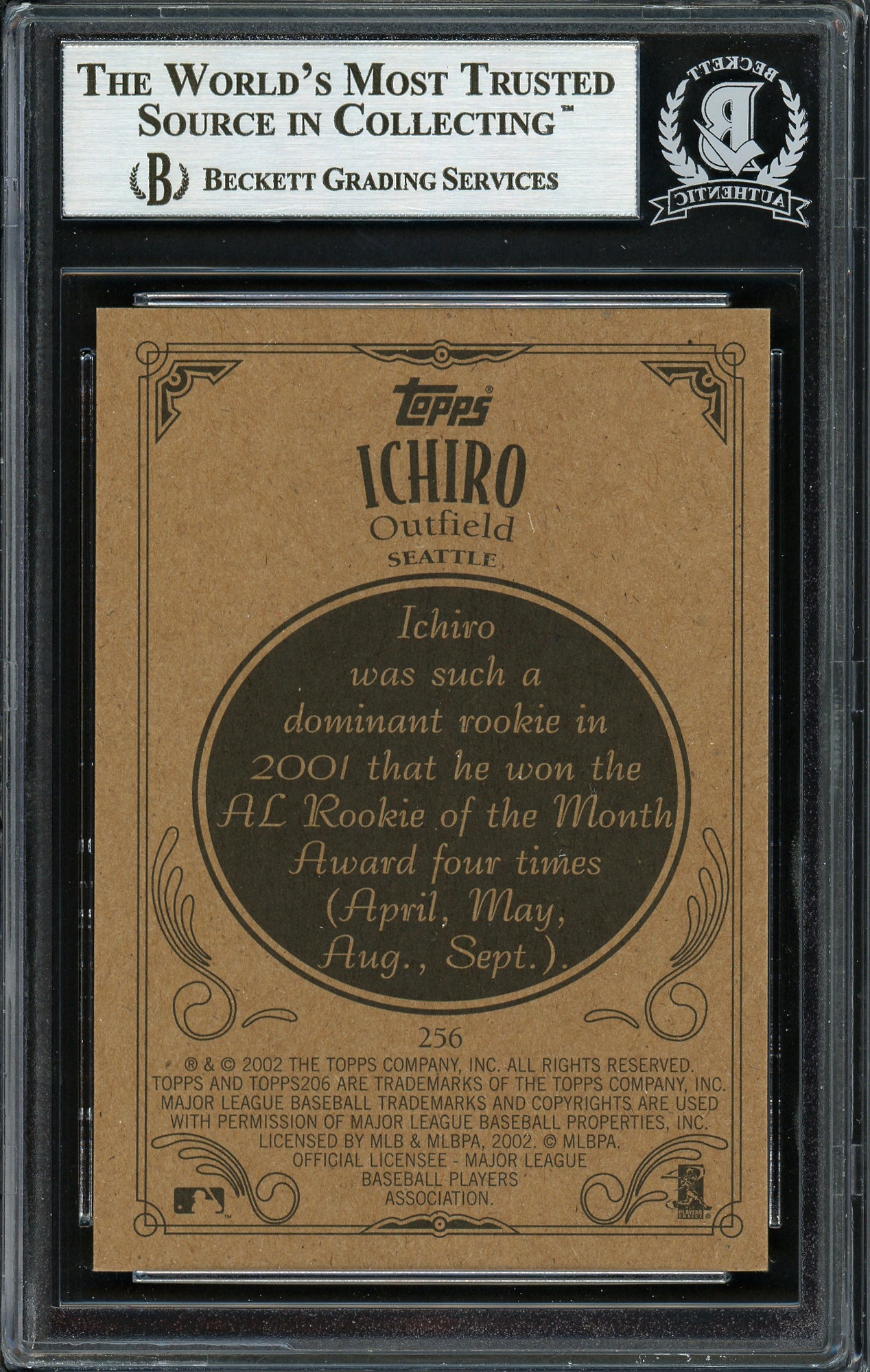 Ichiro Suzuki Autographed 2002 Topps 206 Card #256A Seattle Mariners Beckett BAS Stock #191253