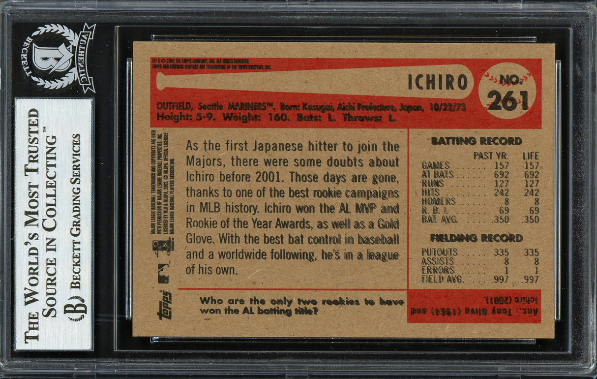 Ichiro Suzuki Autographed 2002 Bowman Heritage Black Box Card #261 Seattle Mariners Beckett BAS #12668340