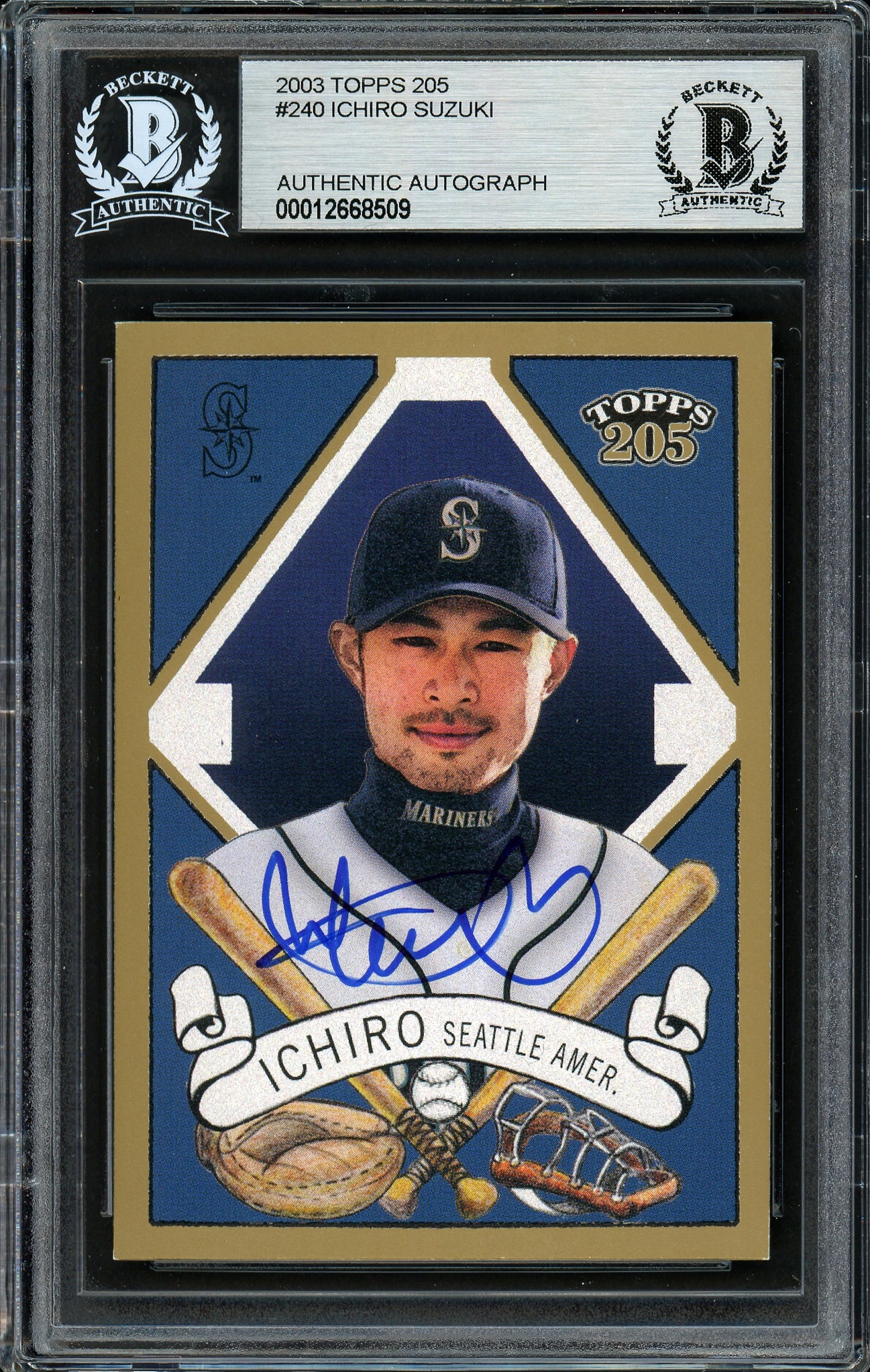Ichiro Suzuki Autographed 2003 Topps 205 Card #240 Seattle Mariners Beckett BAS Stock #191265