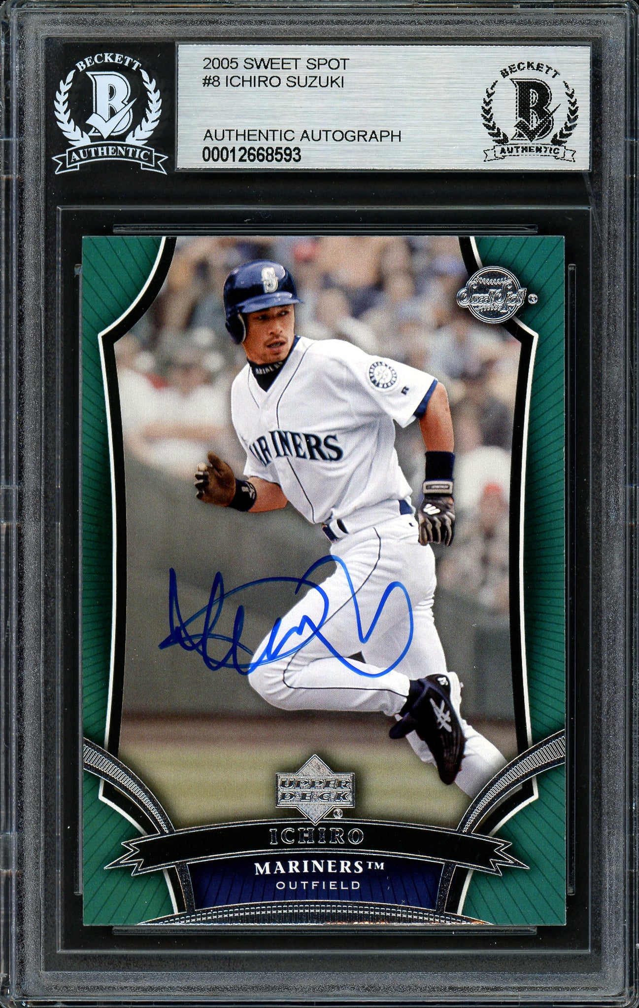Ichiro Suzuki Autographed 2005 Upper Deck Sweet Spot Card #8 Seattle Mariners Beckett BAS #12668593