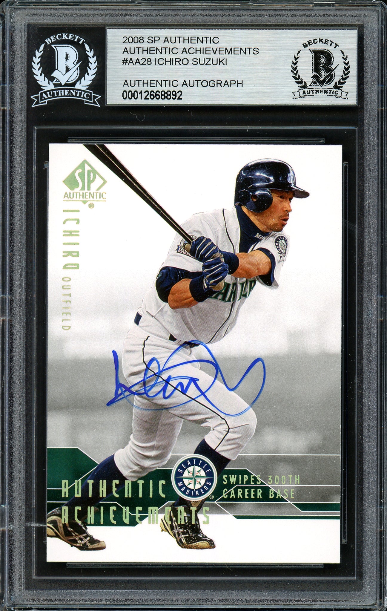 Ichiro Suzuki Autographed 2008 SP Authentic Achievements Card #AA-28 Seattle Mariners Beckett BAS #12668892