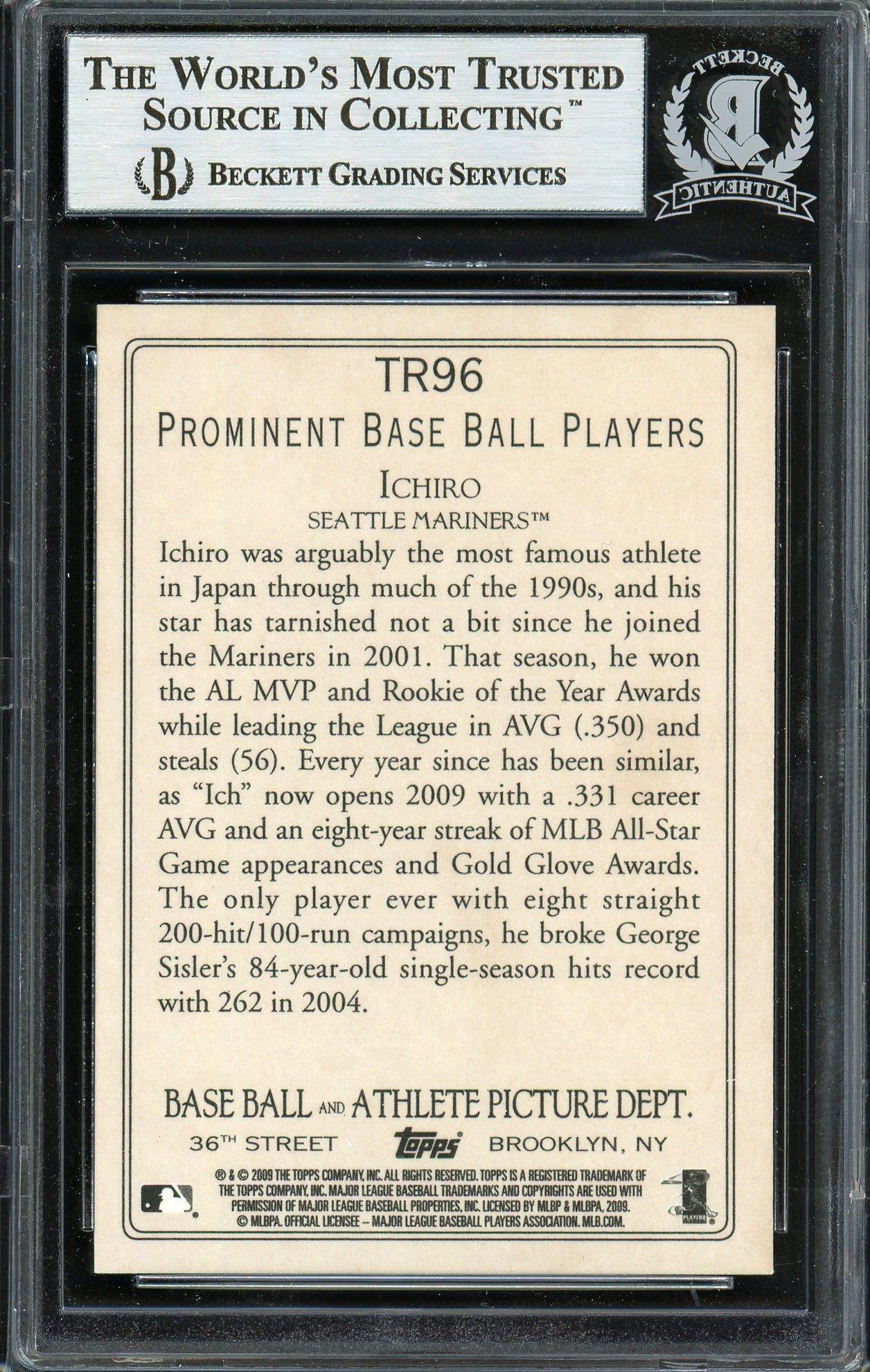 Ichiro Suzuki Autographed 2009 Topps Turkey Red Card #TR96 Seattle Mariners Beckett BAS #12668925