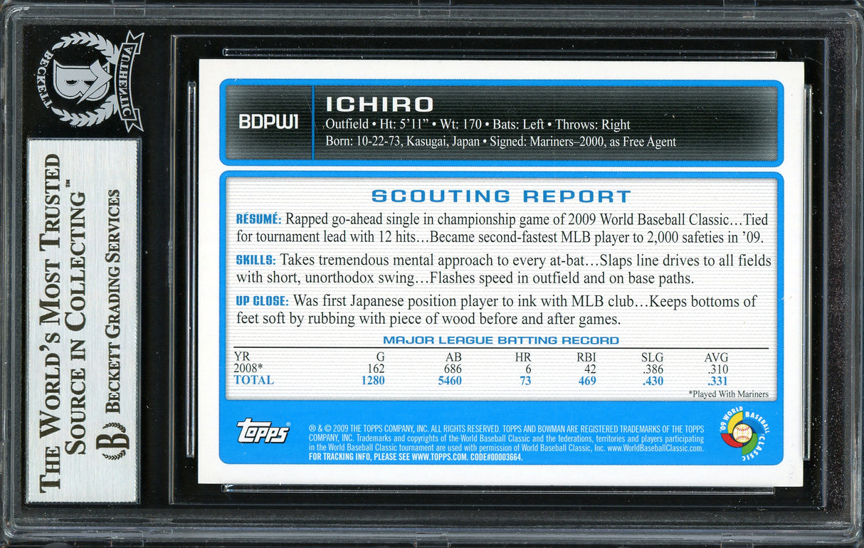 Ichiro Suzuki Autographed 2009 Bowman Draft Gold Card #BDPW1 Japan Beckett BAS Stock #191311