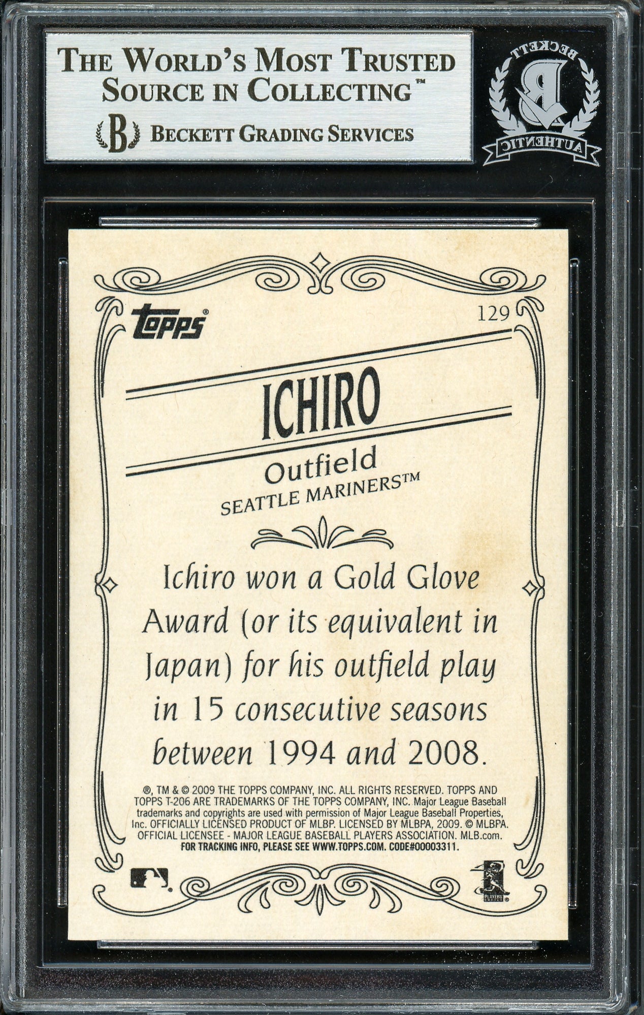Ichiro Suzuki Autographed 2009 Topps 206 Card #129 Seattle Mariners Beckett BAS Stock #191313