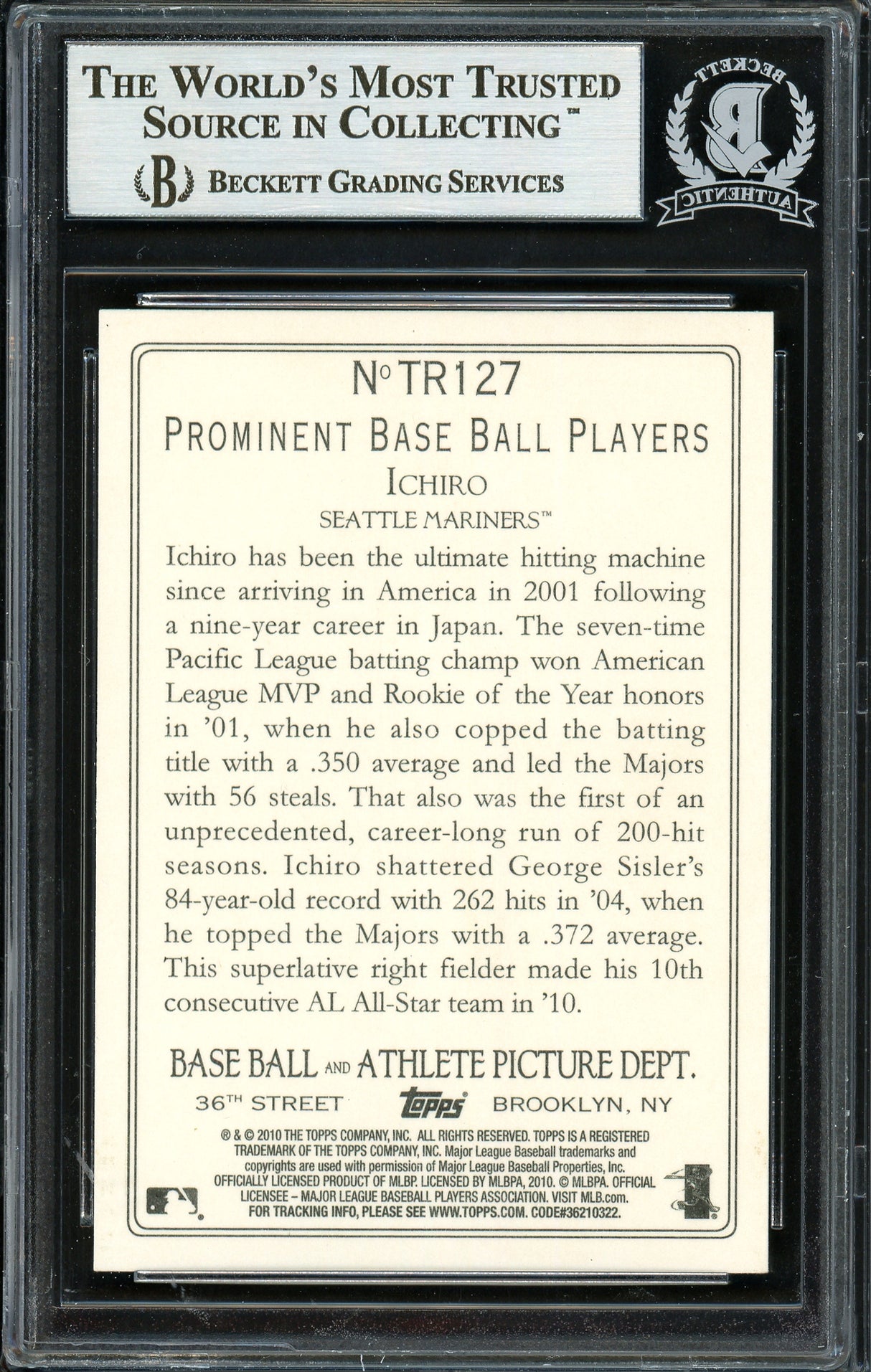 Ichiro Suzuki Autographed 2010 Topps Turkey Red Card #TR127 Seattle Mariners Beckett BAS #12669113