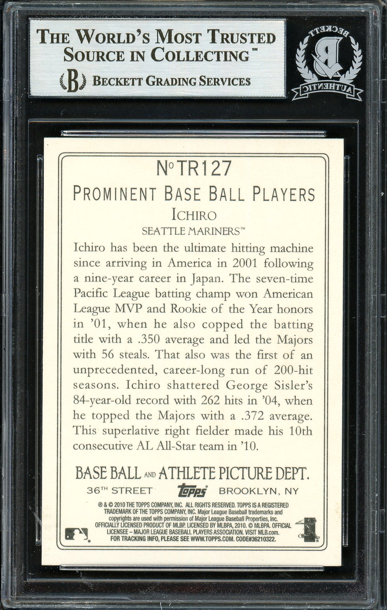 Ichiro Suzuki Autographed 2010 Topps Turkey Red Card #TR127 Seattle Mariners Beckett BAS #12669113