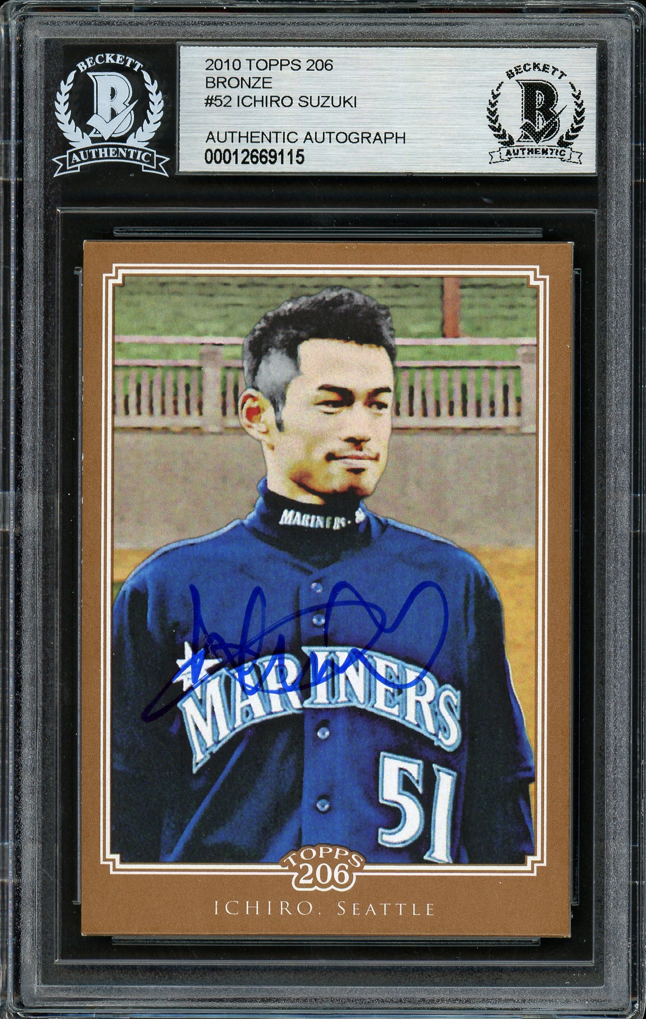 Ichiro Suzuki Autographed 2010 Topps 206 Bronze Card #52 Seattle Mariners Beckett BAS #12669115