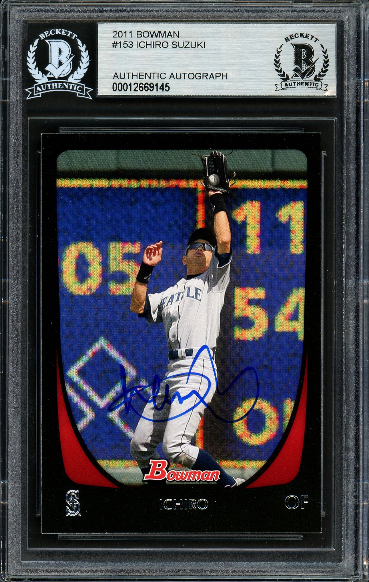 Ichiro Suzuki Autographed 2011 Bowman Card #153 Seattle Mariners Beckett BAS Stock #191330