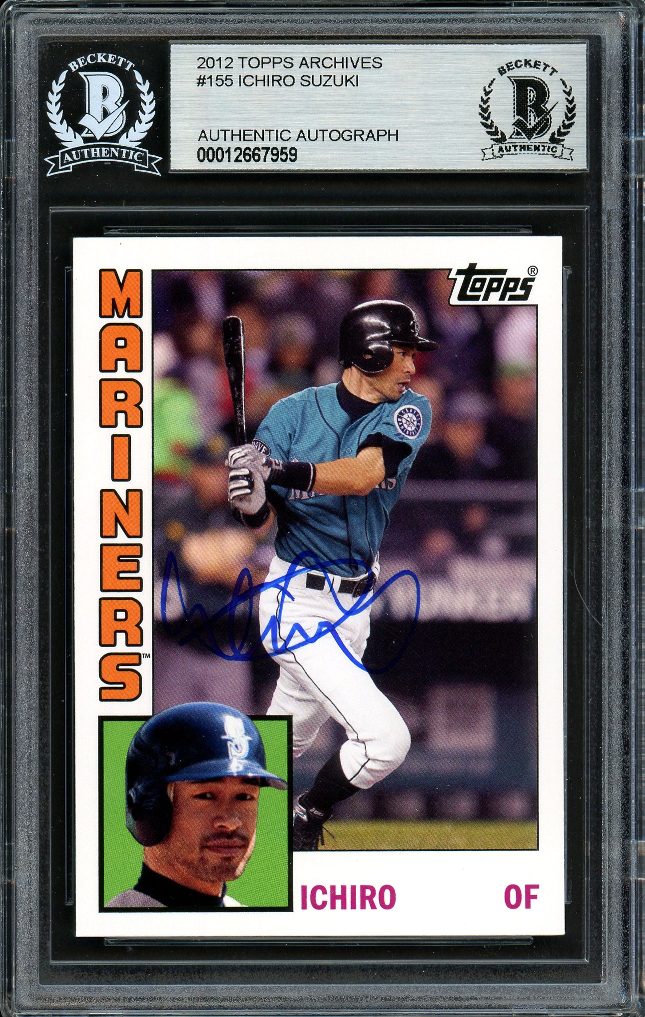 Ichiro Suzuki Autographed 2012 Topps Archives Card #155 Seattle Mariners Beckett BAS #12667959