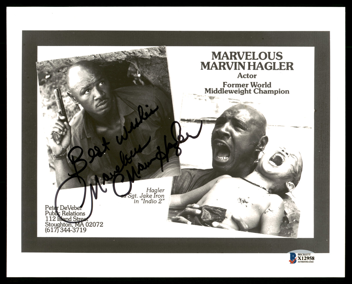Marvelous Marvin Hagler Autographed 8x10 Photo "Best Wishes" Beckett BAS #X12958