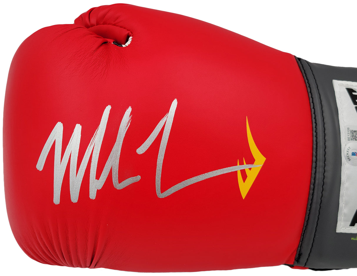 Mike Tyson Autographed Red Everlast Everfresh Boxing Glove (Left Handed LH, Silver) Beckett BAS Stock #202299