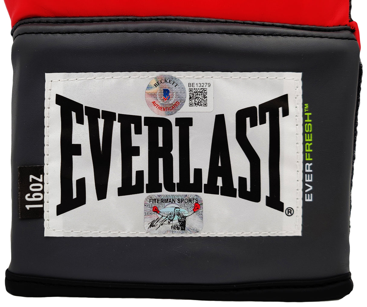 Mike Tyson Autographed Red Everlast Everfresh Boxing Glove (Right Handed RH, Silver) Beckett BAS Stock #202300