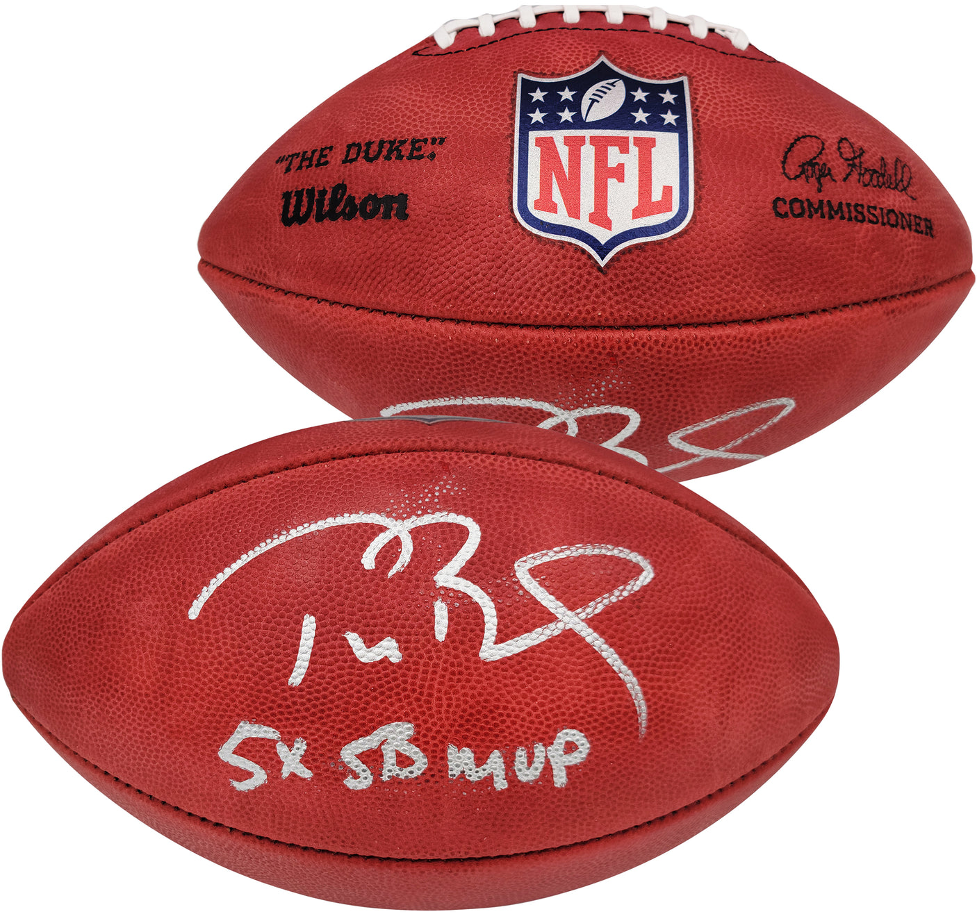 Tom Brady Autographed Official NFL Leather Football New England Patriots "5x SB MVP" Fanatics Holo Stock #202366
