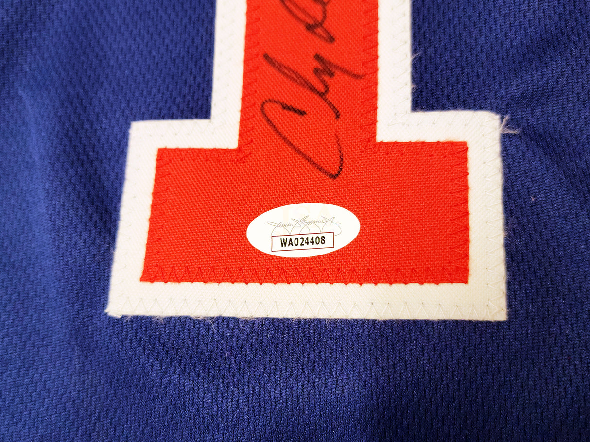 Team USA Clyde Drexler Autographed Blue Jersey The Glide JSA Stock #202348