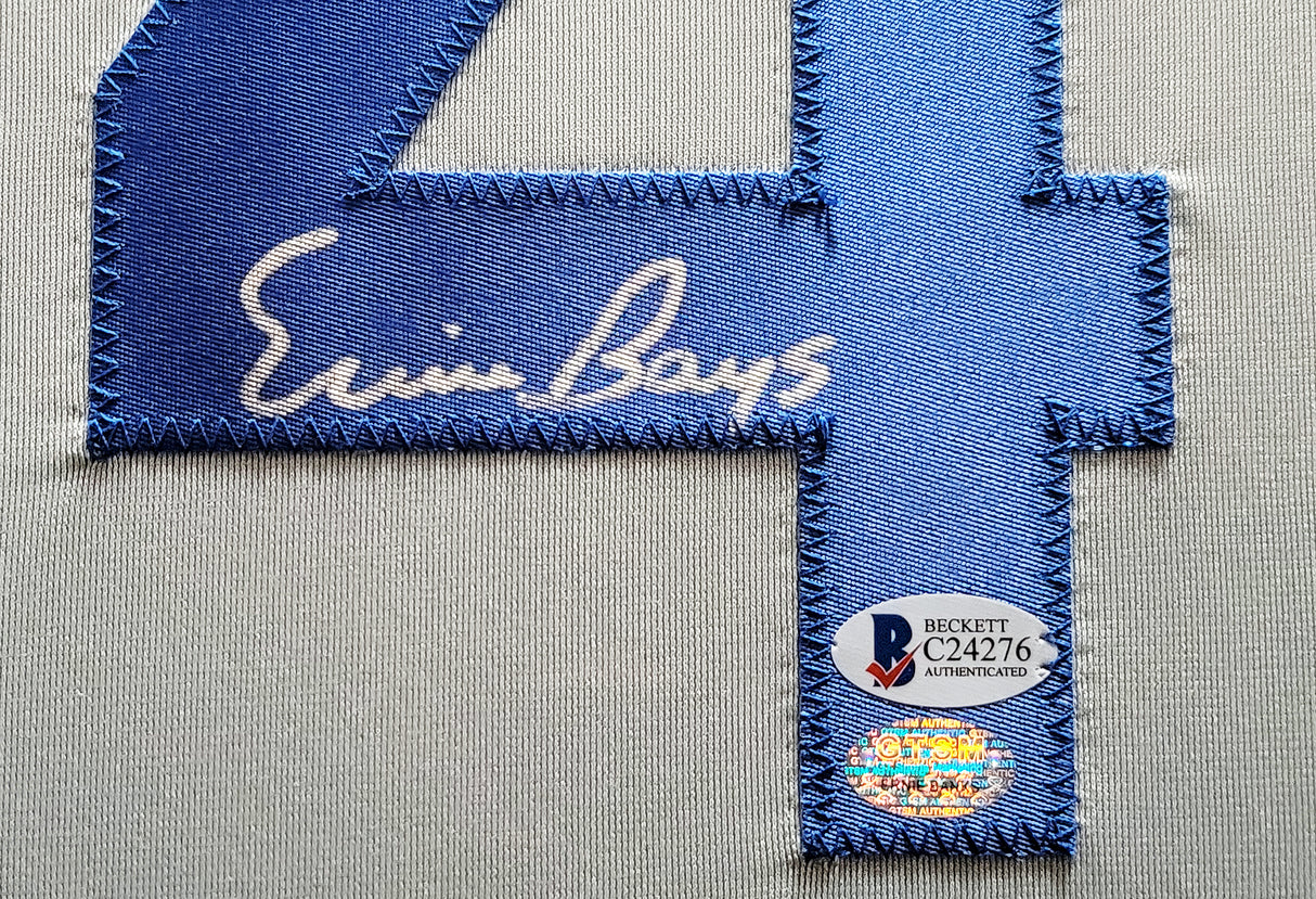 Chicago Cubs Ernie Banks Autographed Framed Gray Jersey Beckett BAS Stock #202411