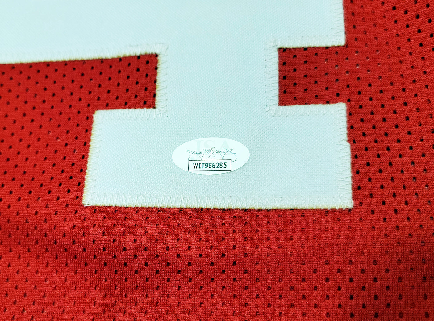 Houston Rockets Hakeem Olajuwon Autographed Red Jersey The Dream JSA Stock #202338