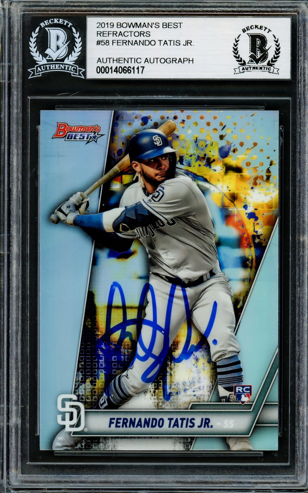 Fernando Tatis Jr. Autographed 2019 Bowman's Best Refractor Rookie Card #58 San Diego Padres Beckett BAS #14066117