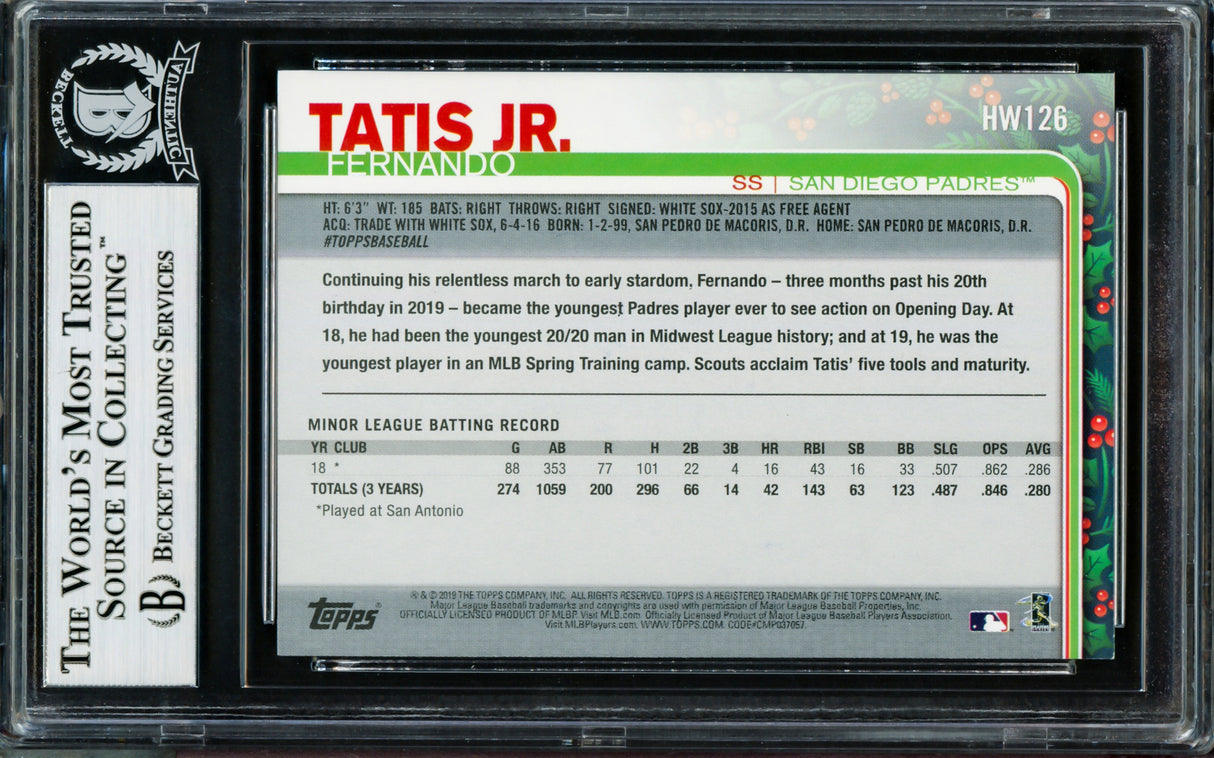 Fernando Tatis Jr. Autographed 2019 Topps Holiday Rookie Card #HW126 San Diego Padres Beckett BAS Stock #202732