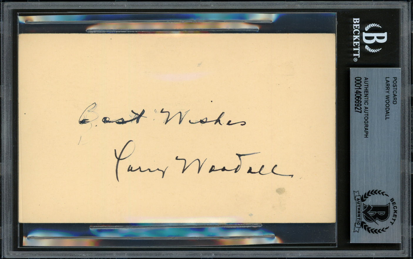 Larry Woodall Autographed 3.25x5.5 Government Postcard Detroit Tigers Beckett BAS #14066927