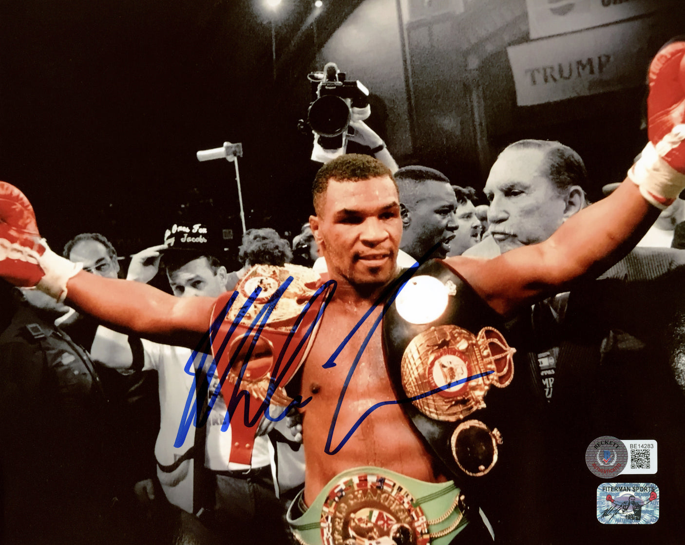 Mike Tyson Autographed 8x10 Photo With Belts Beckett BAS Stock #202433
