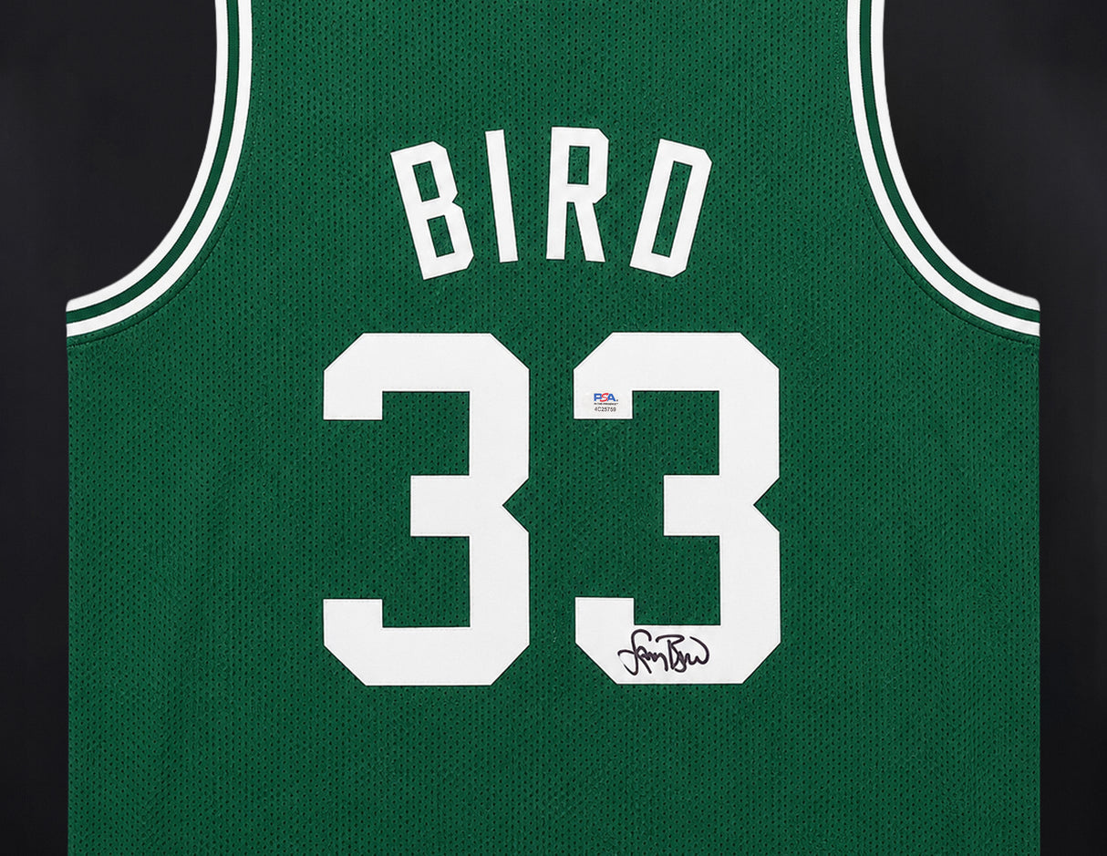 Boston Celtics Larry Bird Autographed Framed Green Jersey PSA/DNA Stock #265810